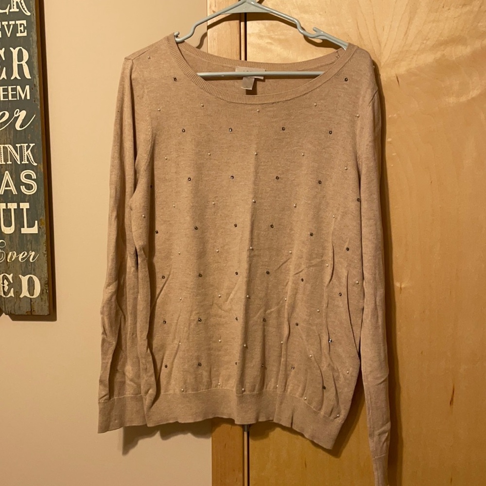 Light weight cream sweater with gems